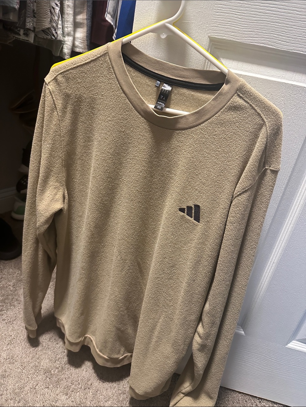 adidas Men's Tan Crewneck Sweatshirt with Logo